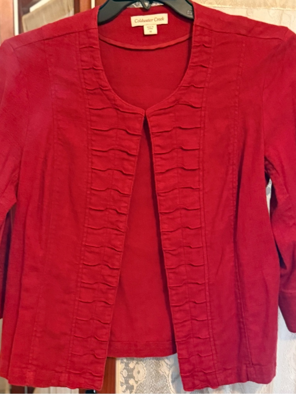 Coldwater Creek Red Ruffle-Trim Open Cardigan